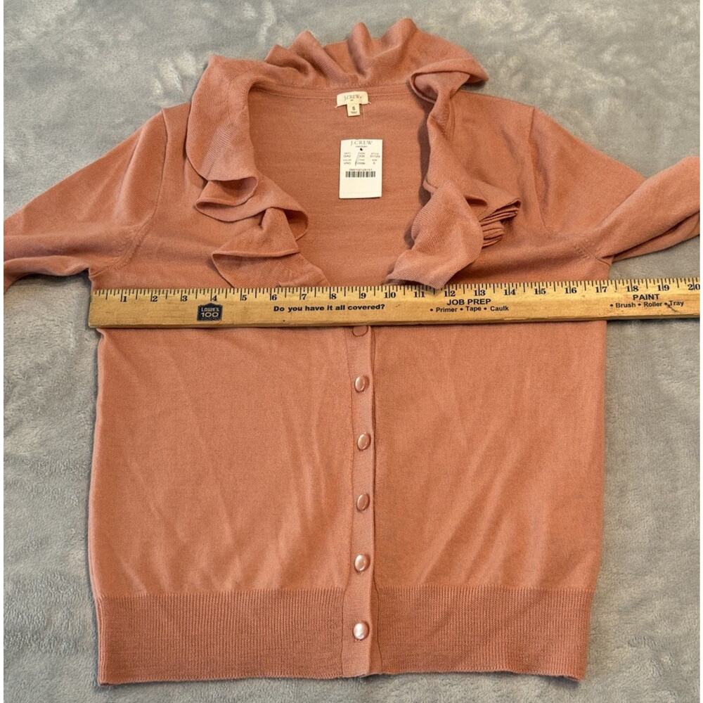 Small NWT J.Crew 100% Merino Wool Ruffle Cardigan Sweater Pink Vintage Rose New - Picture 7 of 15